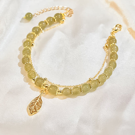 Bracelet feuille d'or jade Hetian